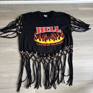 Sun Island HELL Cayman Islands Shirt Fringe Beads Vintage Women's‎ M Crop Top